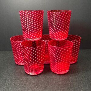 Vintage Blown Swirl Red Cocktail 16 oz Glasses Set of 7  4 1/2" tall 3 3/4" wide